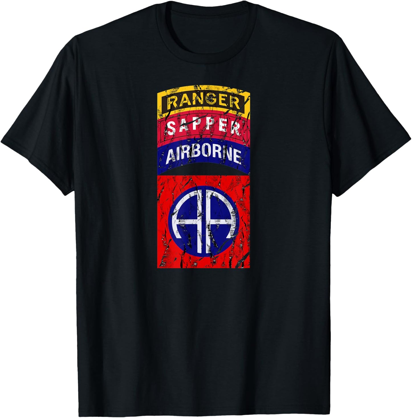82nd Airborne Division Ranger Sapper Tab Shirt - Distressed T-Shirt - T-Shirt | Black