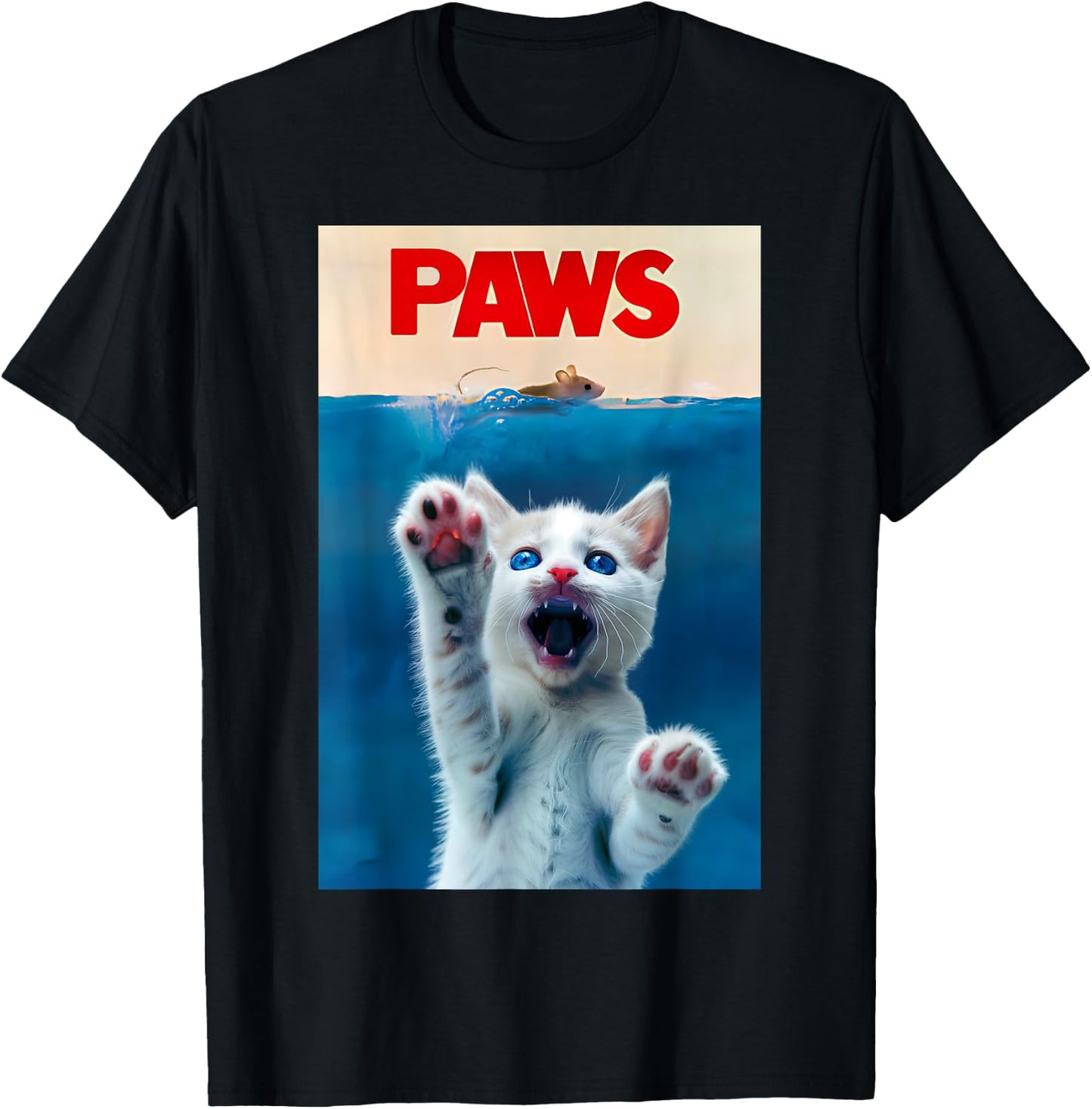 PAWS Funny Cat parody cat Lover Gift Kitten Shark Mouse meow T-Shirt - T-Shirt | Black
