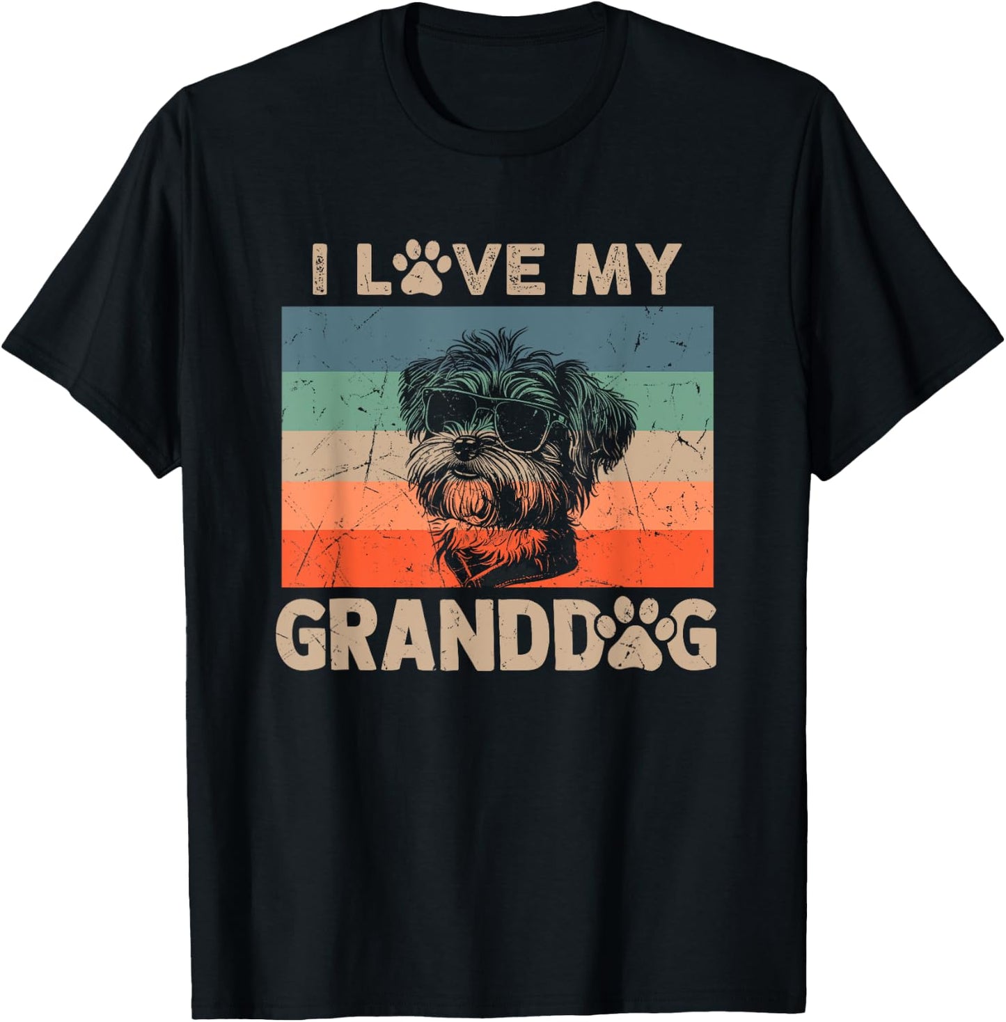 I Love My Granddog Shorkie Grandma Grandpa Dog Owner Dog Paw T-Shirt - T-Shirt | Black