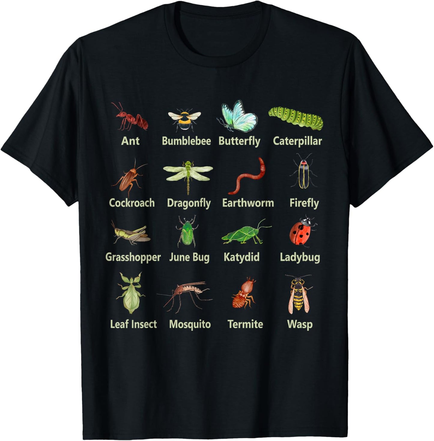 Types of Insects Funny Insect Names Bug Entomologist Kids T-Shirt - T-Shirt | Black