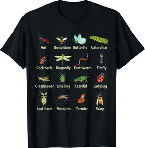 Types of Insects Funny Insect Names Bug Entomologist Kids T-Shirt - T-Shirt | Black