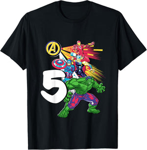 Marvel Super Heroes Avengers 5 Year Old Fifth Birthday T-Shirt - T-Shirt | Black