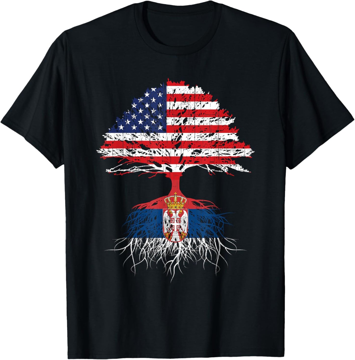 Serbia Roots Serbian American Flag USA Citizenship Gift T-Shirt - T-Shirt | Black