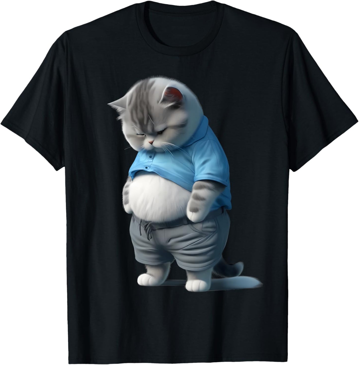 Funny Fat Sad Cat Art Design Fat Kitten Cat Lover Women Kids T-Shirt - T-Shirt | Black