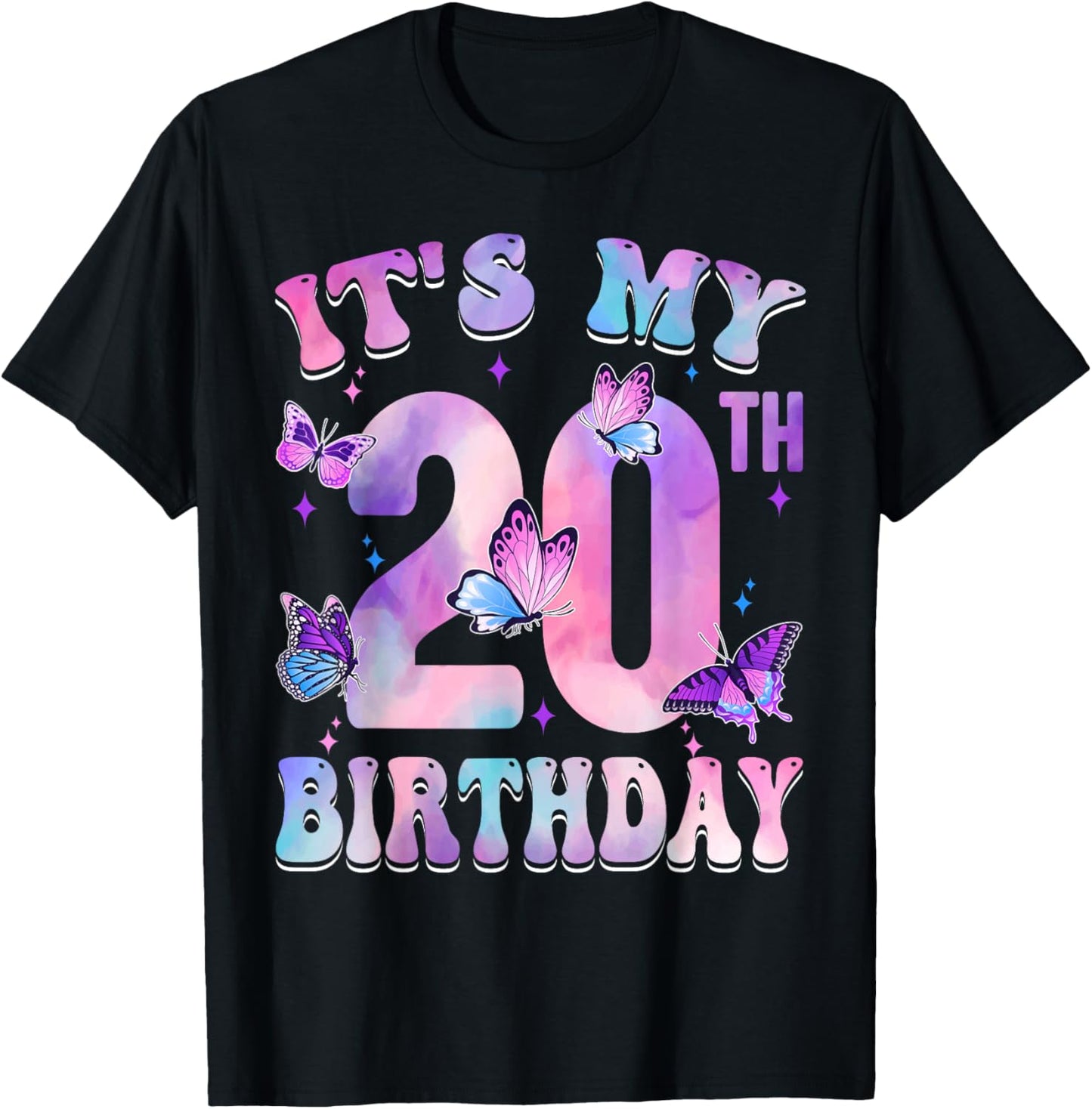 It's My 20th Birthday Butterfly Theme 20 Year Old Party Girl T-Shirt - T-Shirt | Black
