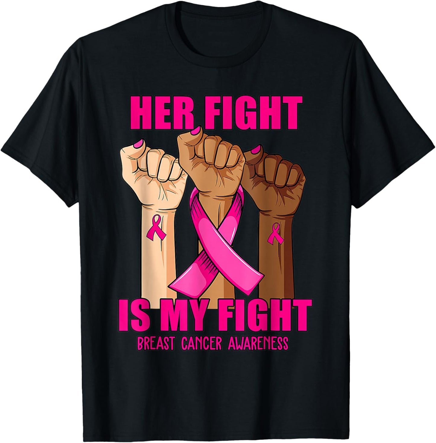 Hand Her fight is my fight breast cancer awareness month T-Shirt - T-Shirt | Black
