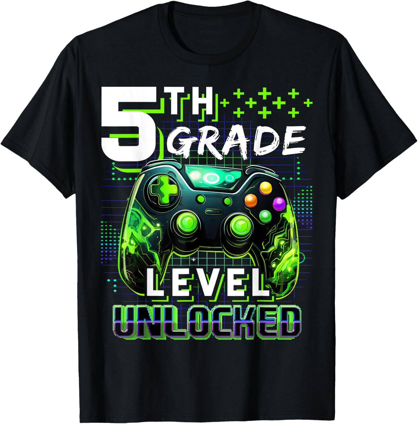 Back to School 5th Grade Boys Gamer First Day School Level T-Shirt - T-Shirt | Black