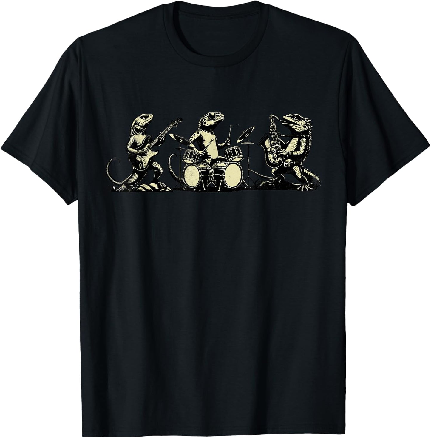 Retro Rock Music Lizard Funny Vintage Lizard Band Music T-Shirt - T-Shirt | Black