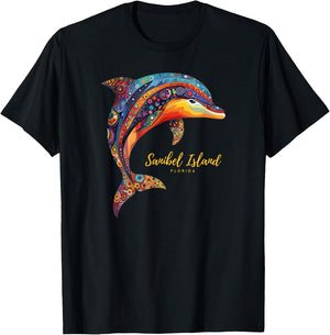 Sanibel Island FL Florida Retro Beach Vacation Ocean Dolphin Women T-Shirt - T-Shirt | Black