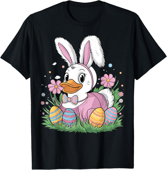 Child Easter Cartoon Rubber Duck Black Small Modern Classic Fit Short Sleeve Spring T-Shirt - T-Shirt | Black