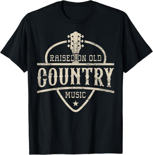Raised On Old Country Music 80s 90s Vintage Southern Music T-Shirt - T-Shirt | Black
