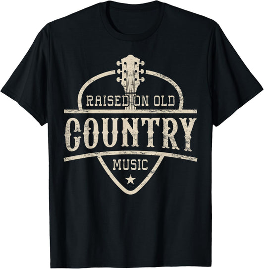 Raised On Old Country Music 80s 90s Vintage Southern Music T-Shirt - T-Shirt | Black