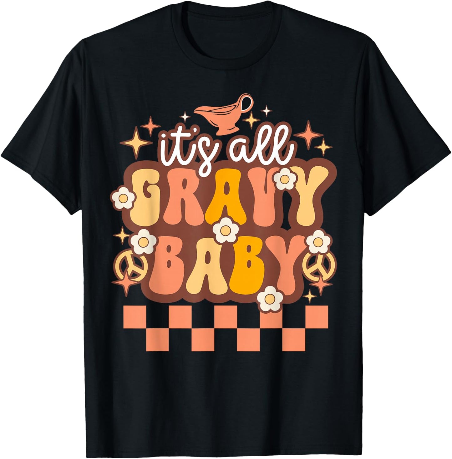 Vintage Groovy Its All Gravy Baby Funny Family Thanksgiving T-Shirt - T-Shirt | Black