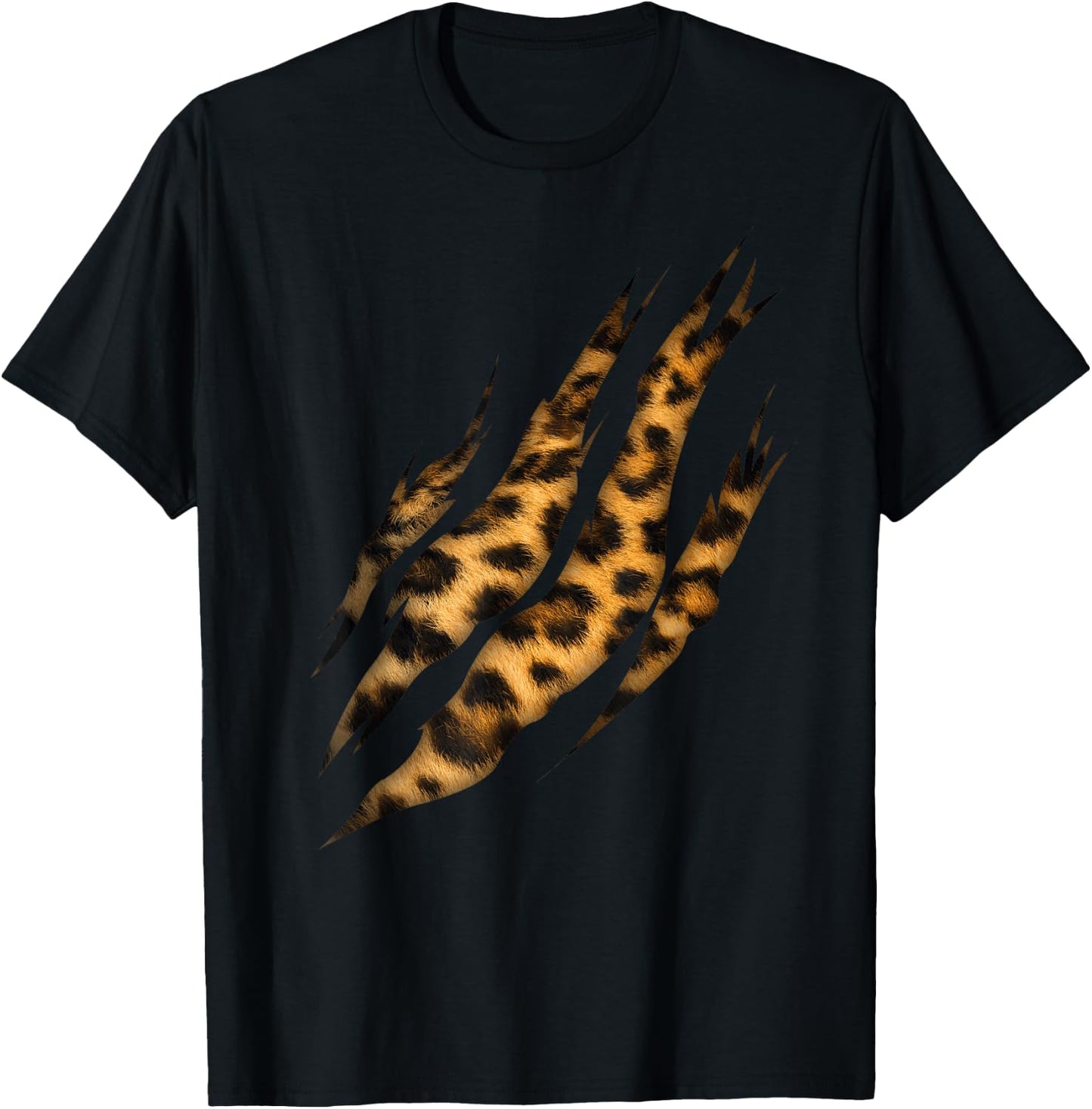 Leopard Skin Print Torn Claw T-Shirt - T-Shirt | Black