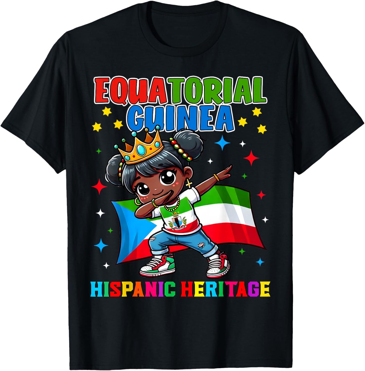 Equatorial Guinea Dabbing Girl Hispanic Heritage Celebration T-Shirt - T-Shirt | Black