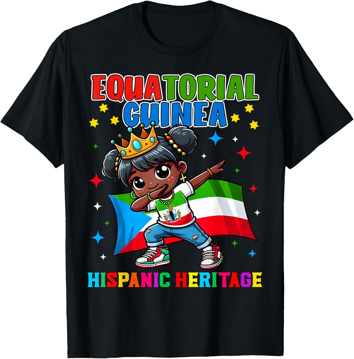 Equatorial Guinea Dabbing Girl Hispanic Heritage Celebration T-Shirt - T-Shirt | Black