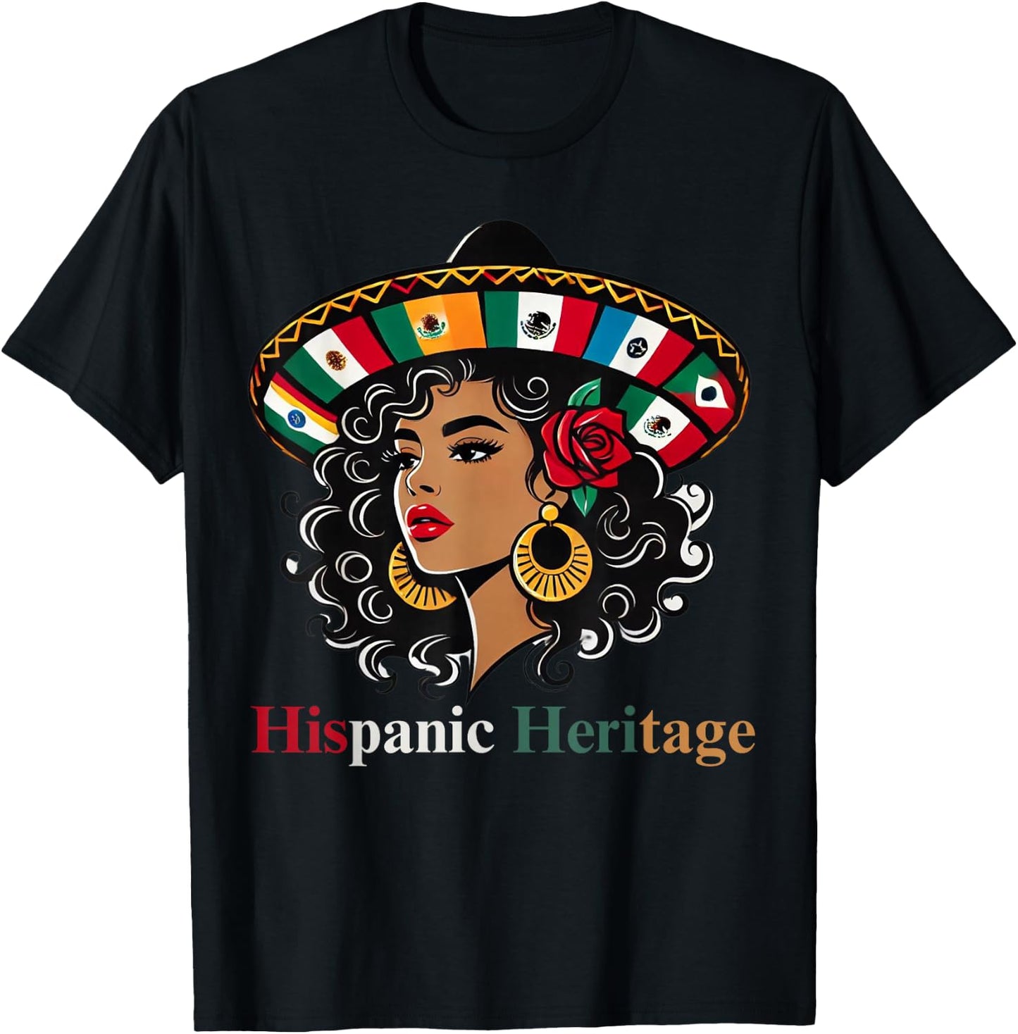 Hispanic Heritage Month Women's Latino All Countries Flags Hat T-Shirt - T-Shirt | Black