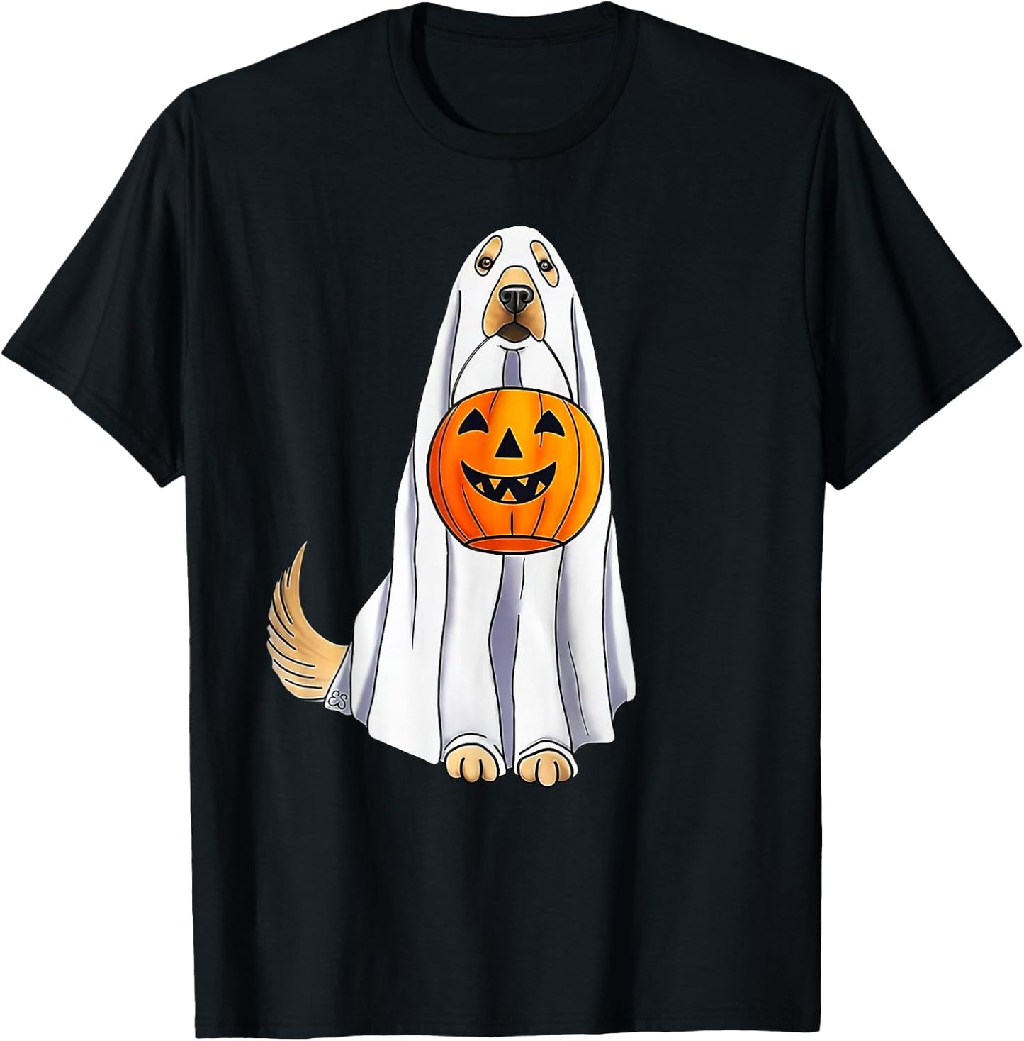 Funny Halloween Golden Retriever Dog Ghost and Pumpkin Women T-Shirt - T-Shirt | Black