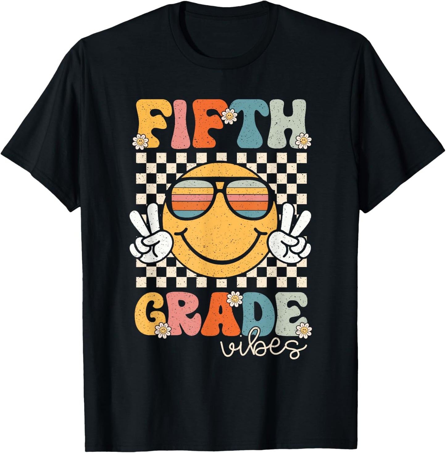 Fifth Grade Vibes Smile First Day of School 5th Grade Team T-Shirt - T-Shirt | Black