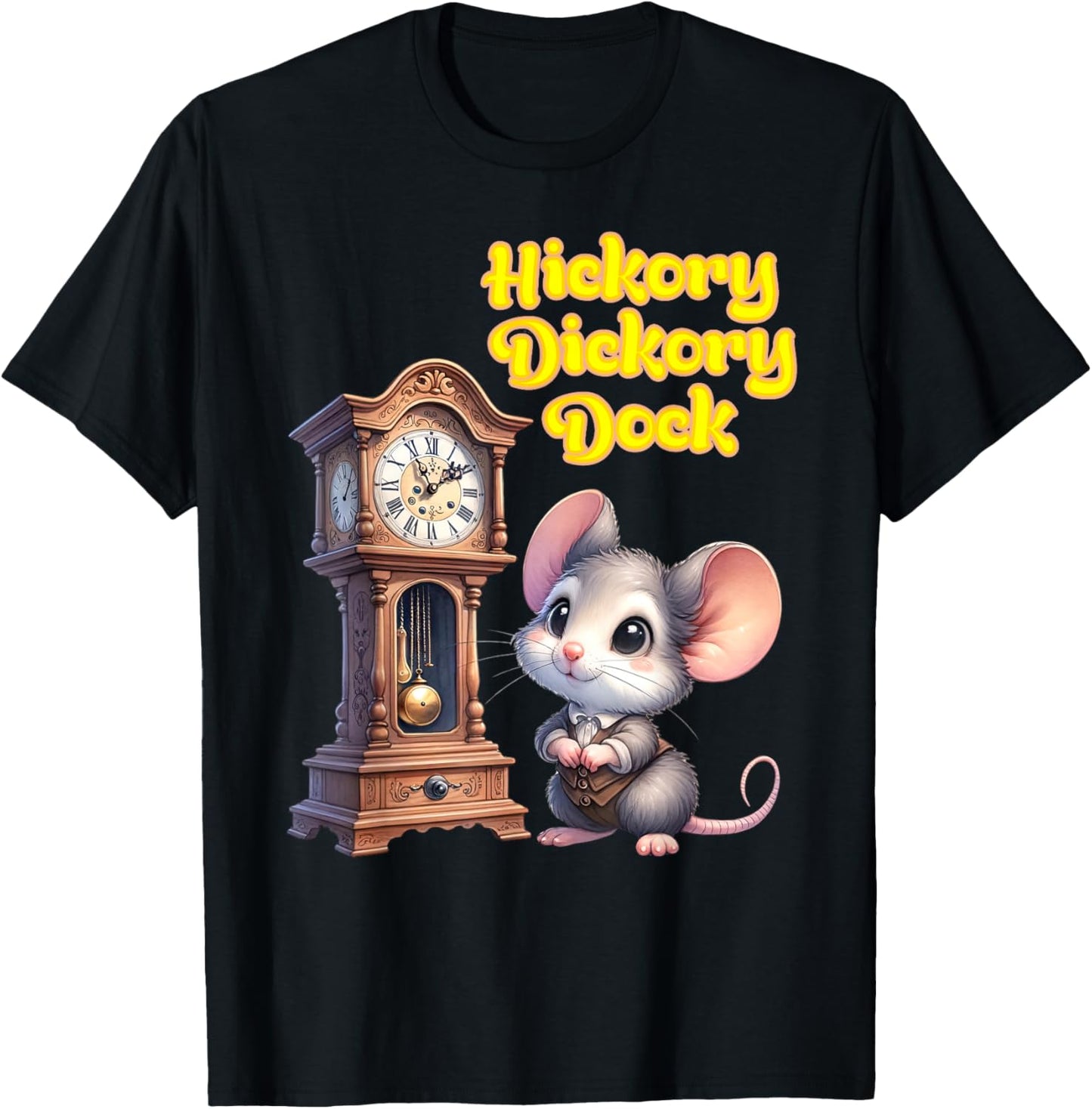 Hickory Dickory Dock Nursery Song Rhyme Mouse Old Clock Song T-Shirt - T-Shirt | Black