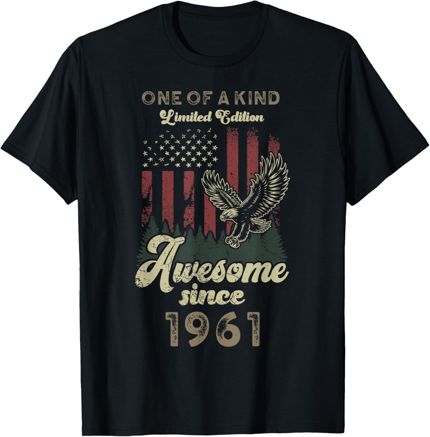 1961 American Flag Eagle 64th Birthday Patriotic T-Shirt - T-Shirt | Black