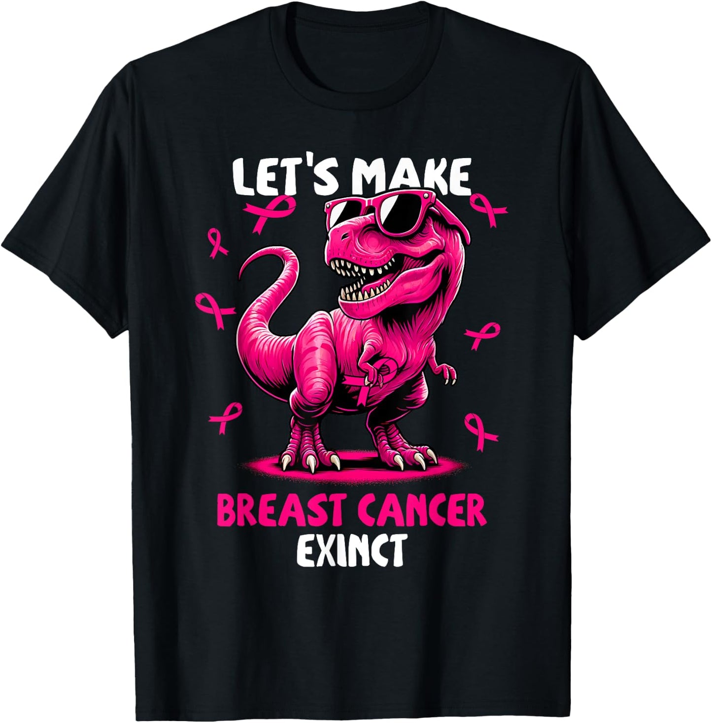 Let's Make Breast Cancer Exinct Dinosaur Ribbon Boy Girl Kid T-Shirt - T-Shirt | Black
