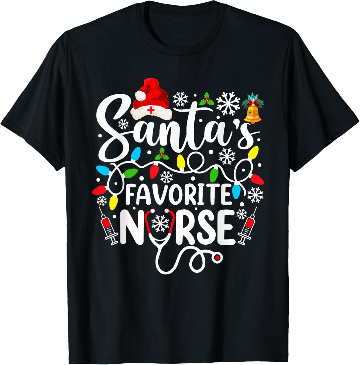 Santa's Favorite Nurse Funny Christmas Family Matching T-Shirt - T-Shirt | Black