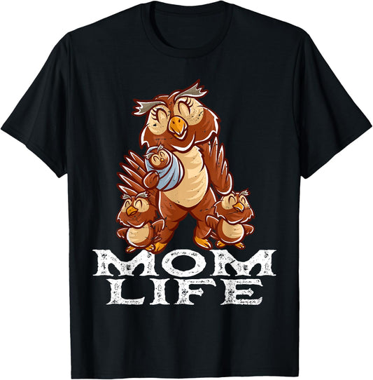 Owl Mama Mom Life Mommy Bird Mama Family Mother's Day T-Shirt - T-Shirt | Black
