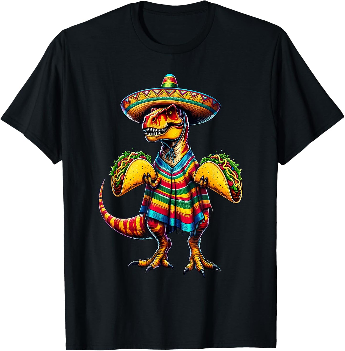 T-rex Dinosaur Taco Lover Cinco de Mayo Sombrero Poncho T-Shirt - T-Shirt | Black