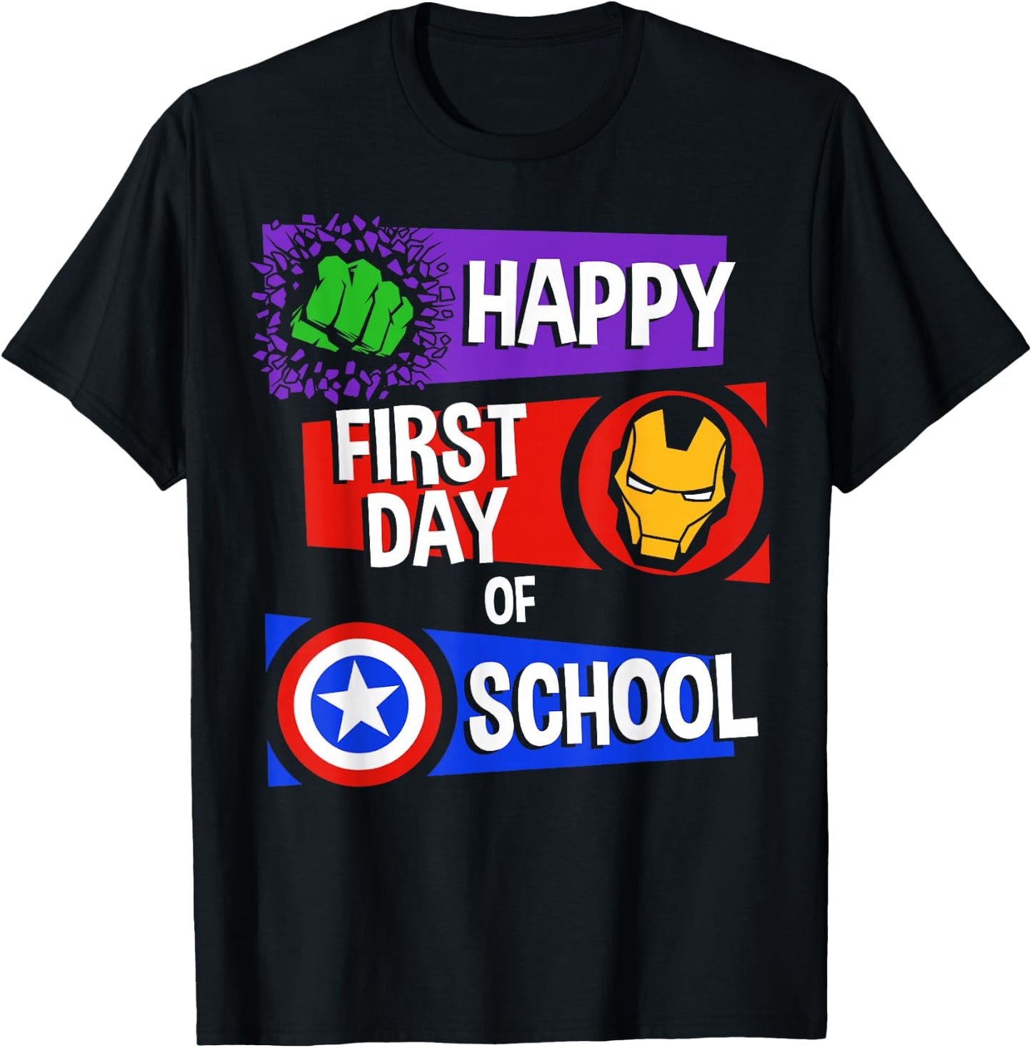 Marvel Avengers Happy First Day of School Text T-Shirt - T-Shirt | Black