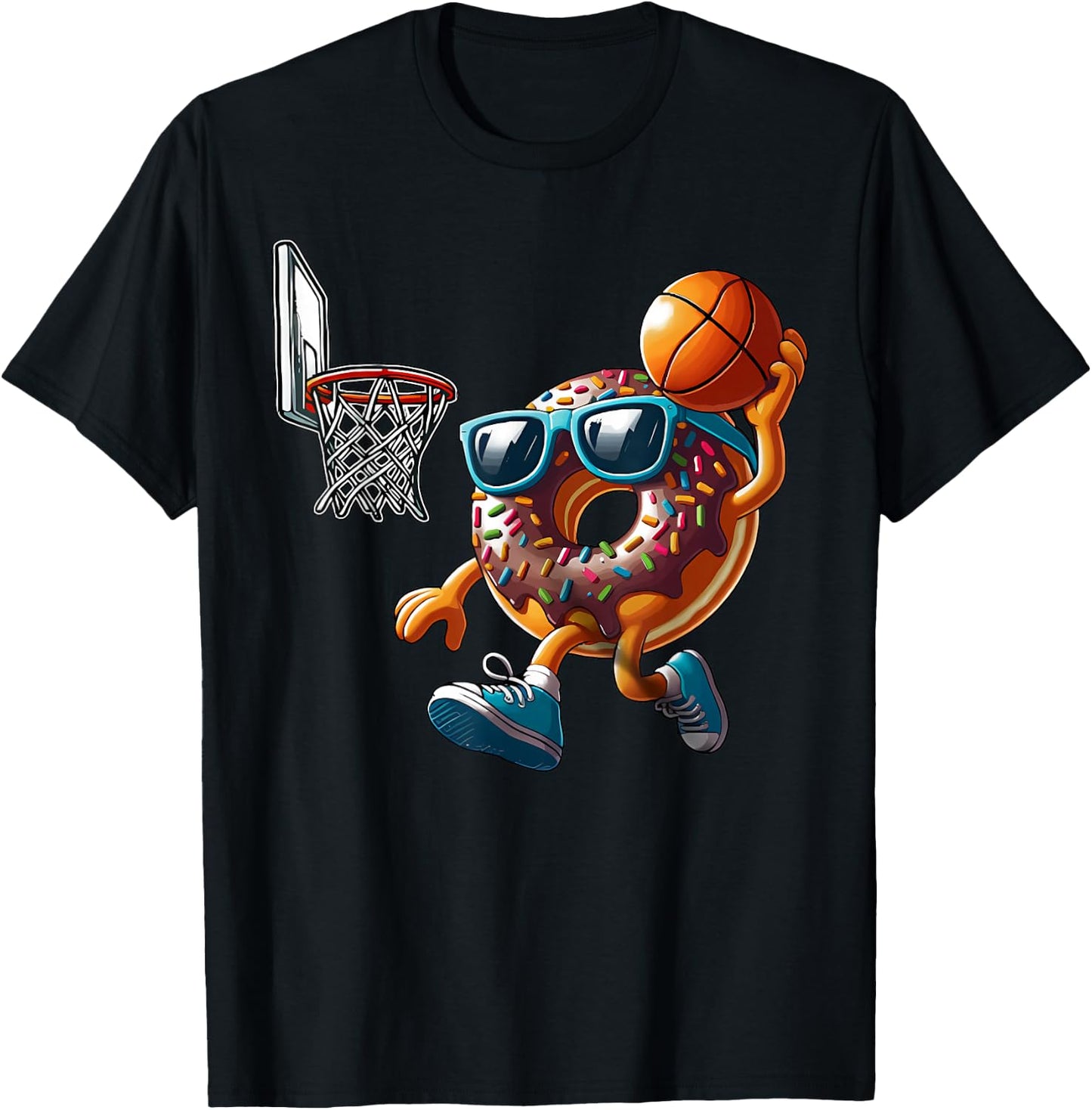 Dunking Donut Hole Food Champ Basketball Game Sport Player T-Shirt - T-Shirt | Black