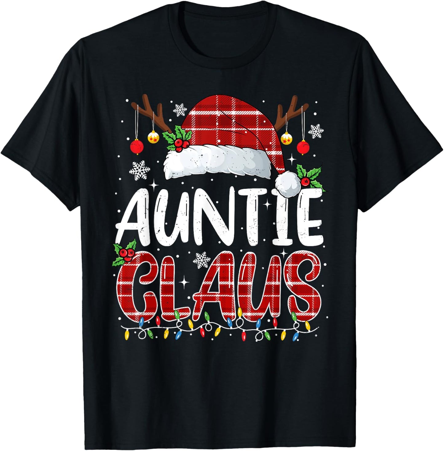 Auntie Claus Christmas Lights Pajama Family Matching T-Shirt - T-Shirt | Black