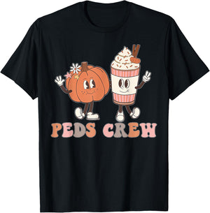PEDS Crew Pumpkin Thanksgiving Fall Pediatric Nurse Retro T-Shirt - T-Shirt | Black