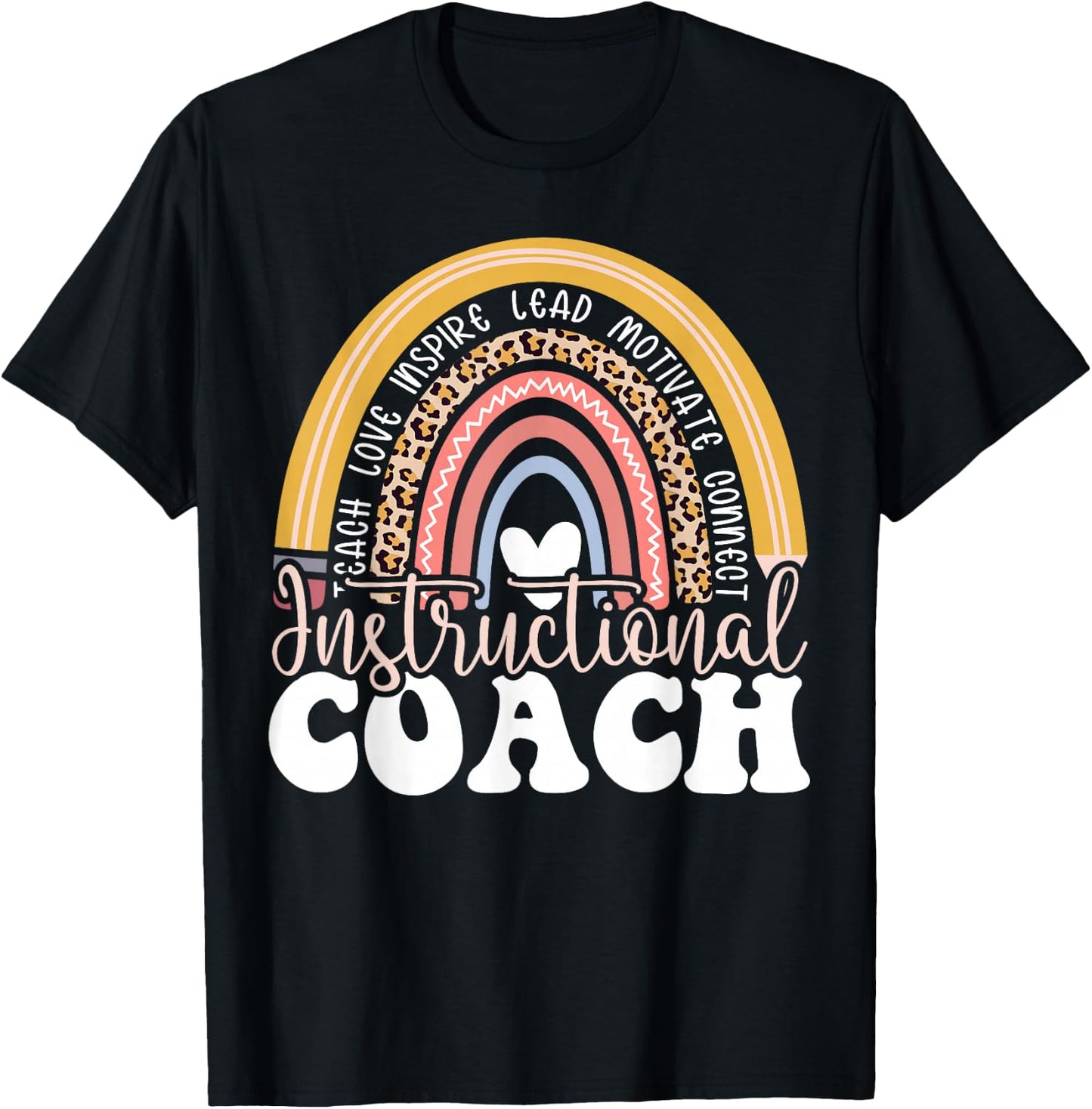 Instructional Coach Rainbow Leopard Academic Specialist T-Shirt - T-Shirt | Black