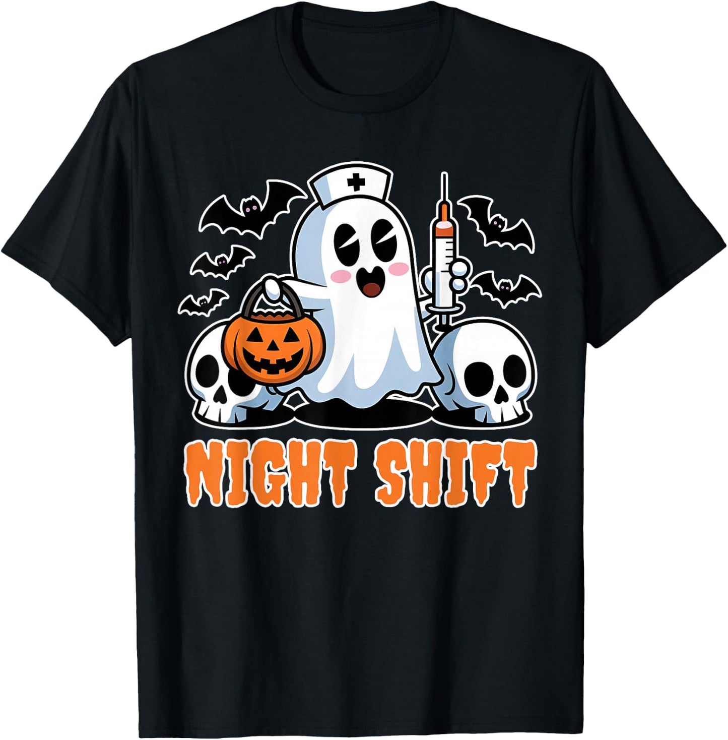 Halloween T Shirts for Nurses Night Shift Nurses Scrub Top T-Shirt - T-Shirt | Black