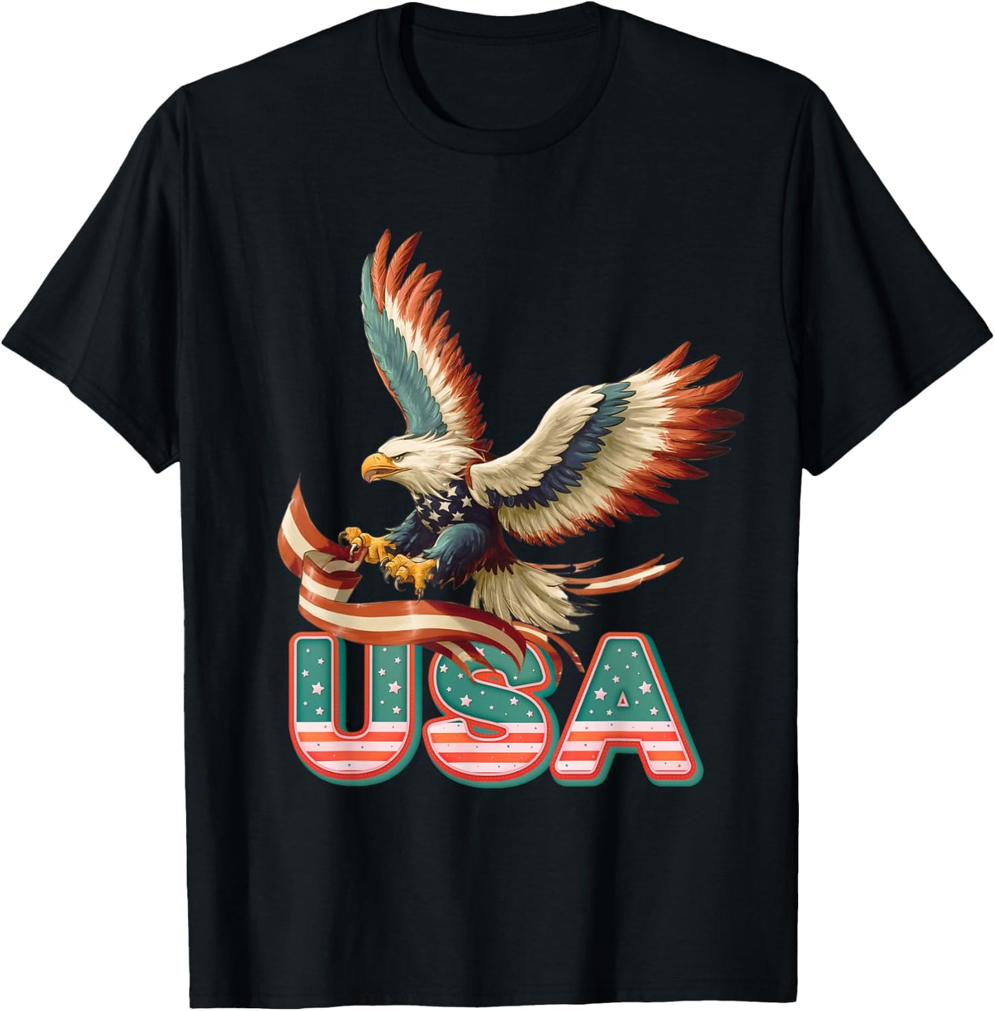 Vintage Eagle 4th of July USA Flag Patriotic American T-Shirt - T-Shirt | Black