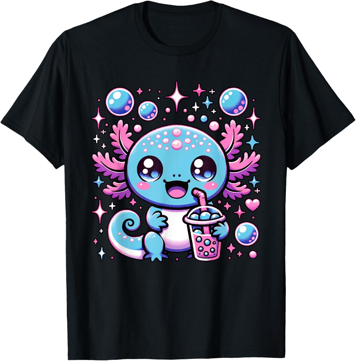 Cute Axolotl Bubble Boba Tea Anime Girls Boys Kids Women T-Shirt - T-Shirt | Black