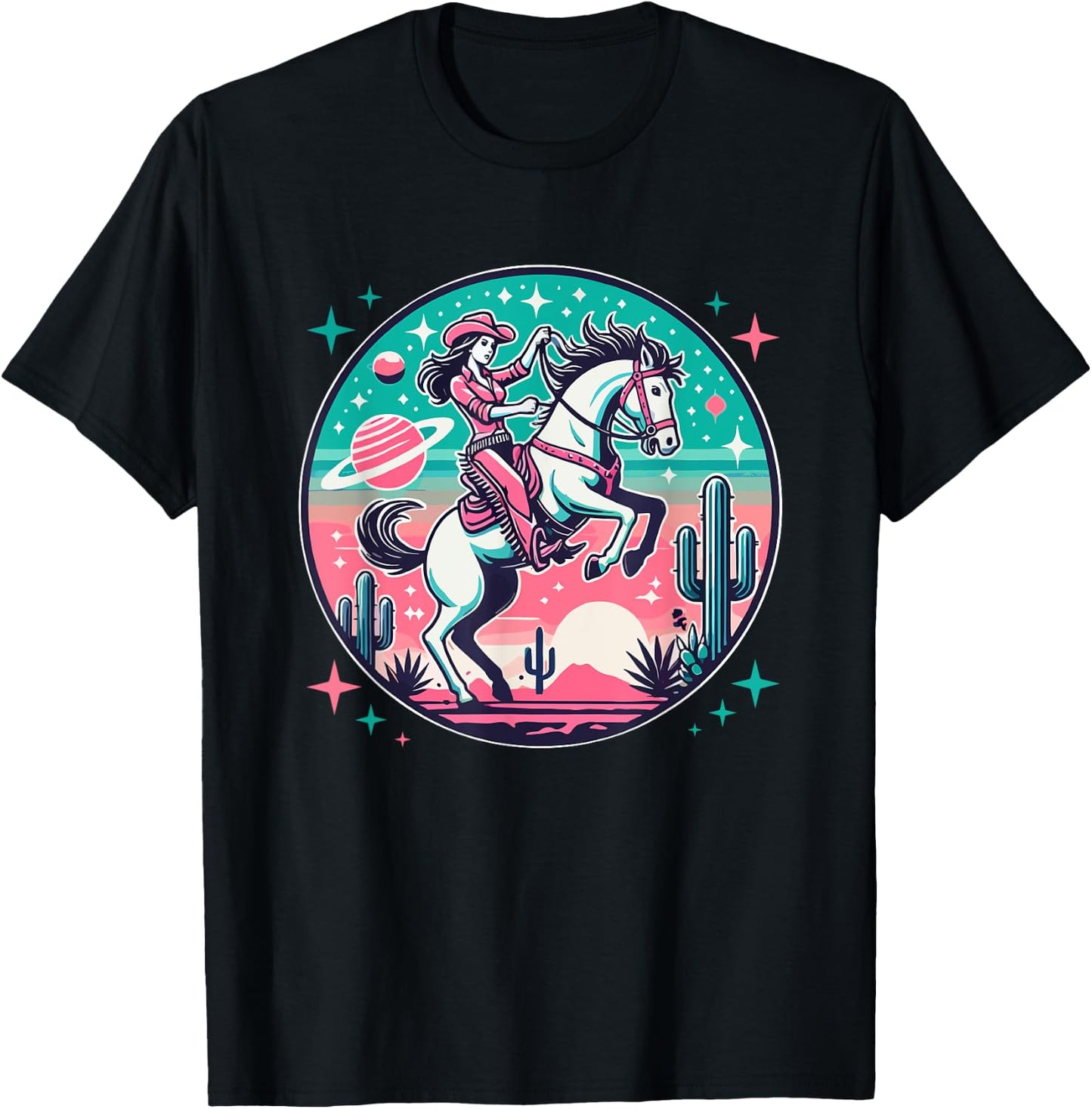 Space Cowgirl Outfit Cosmic Costume Galactic Western Riding T-Shirt - T-Shirt | Black