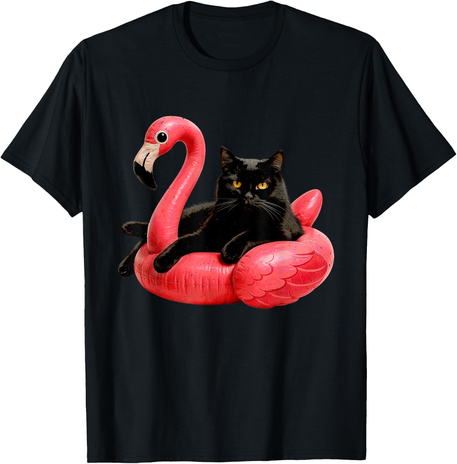 Black Cat Flamingo Kitten Lover Feline Pet Owner Kitty T-Shirt - T-Shirt | Black