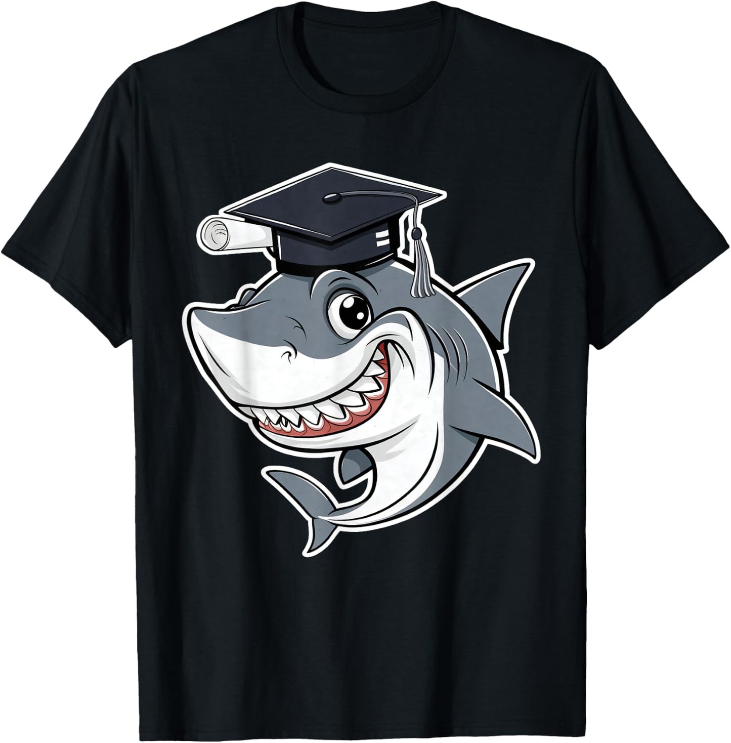 Great White Shark Graduation Cap Class of 2025 Shark Lover T-Shirt - T-Shirt | Black