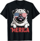 Merica Pug American Flag Patriotic USA Dog Lover Men Women T-Shirt - T-Shirt | Black