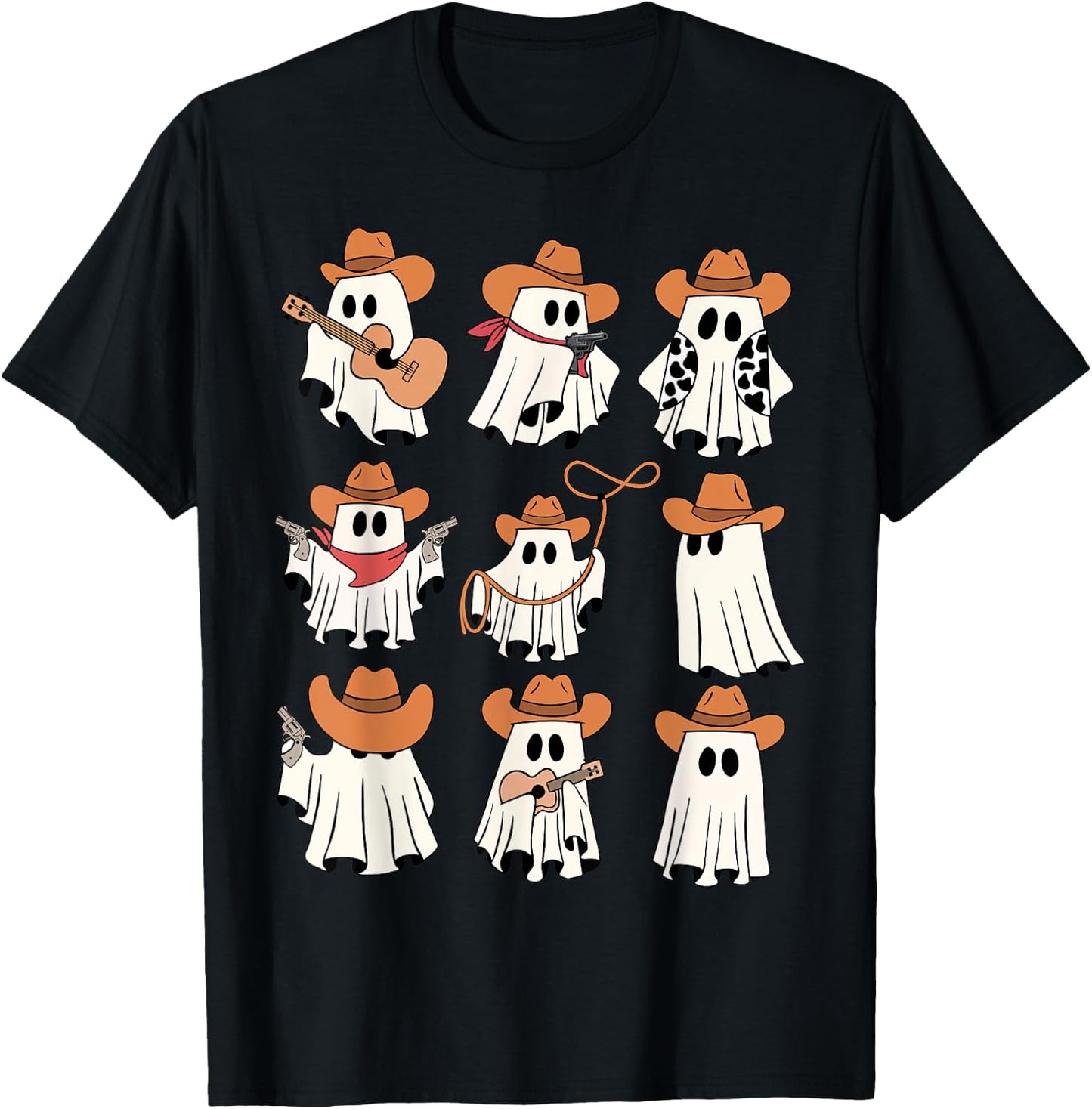 Retro Western Halloween Cowboy Ghost Collage Spooky Season T-Shirt - T-Shirt | Black
