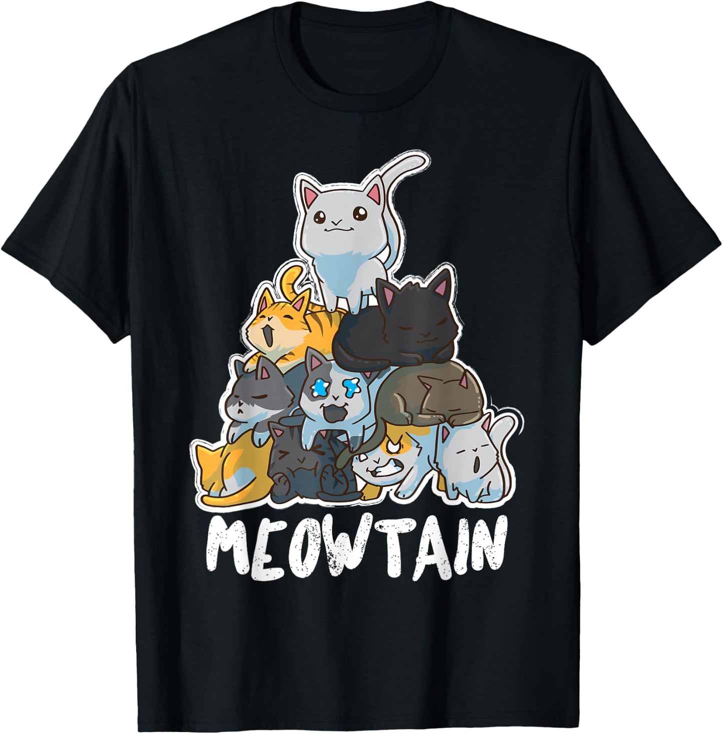 Anime Cats Kawaii Neko Pile Moewtain T-Shirt - T-Shirt | Black