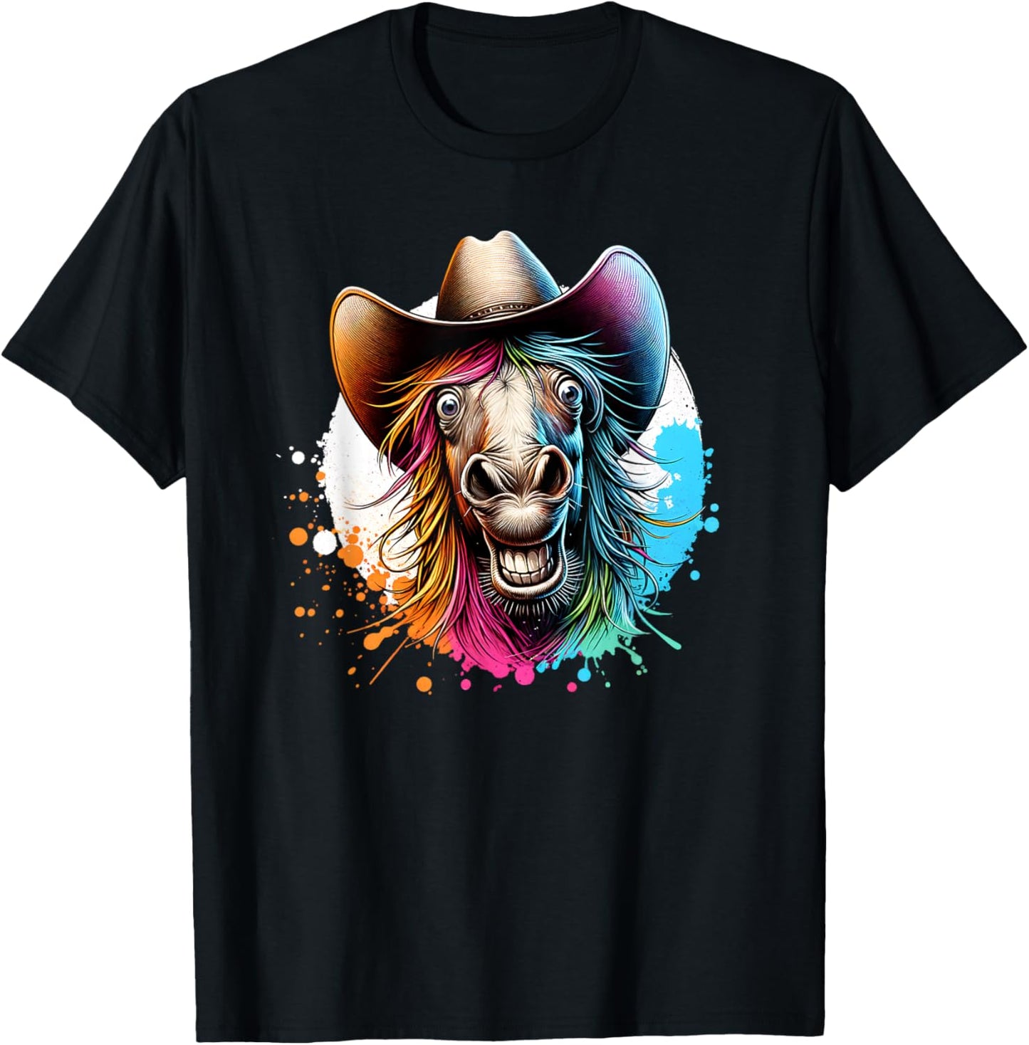 Funny Horse With Cowboy Hat T-Shirt - T-Shirt | Black