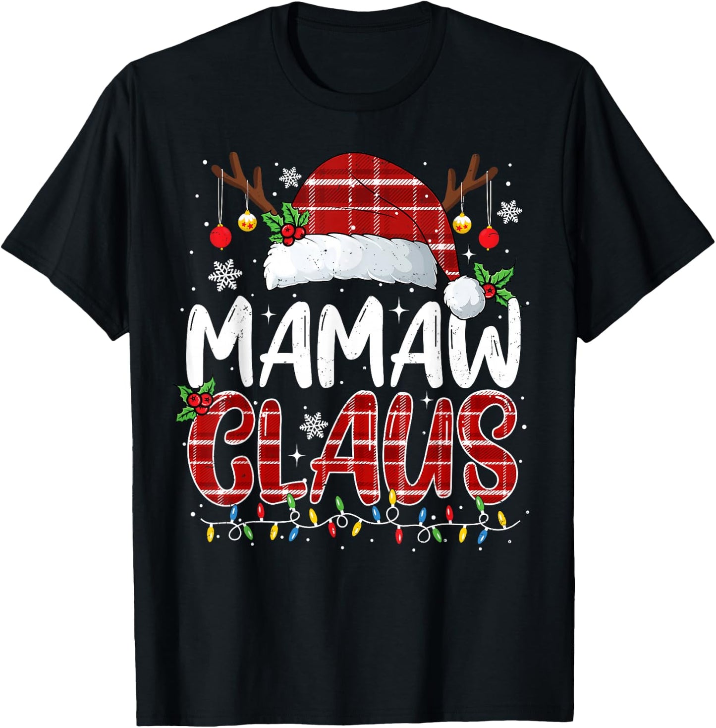 Mamaw Claus Christmas Lights Pajama Family Matching T-Shirt - T-Shirt | Black