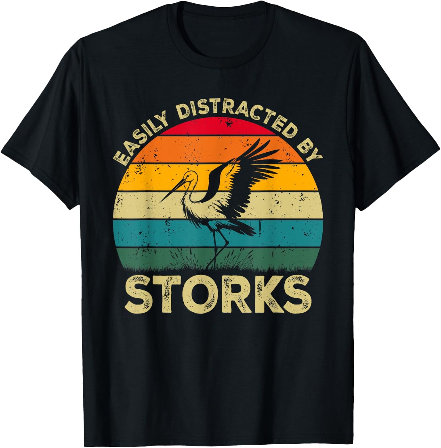 Easily Distracted By Storks, Funny Cute Stork Lovers T-Shirt - T-Shirt | Black