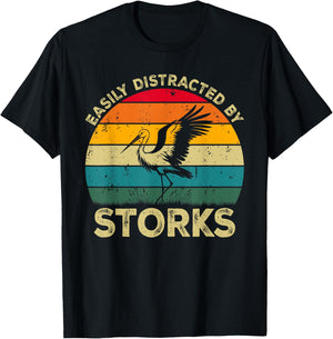 Easily Distracted By Storks, Funny Cute Stork Lovers T-Shirt - T-Shirt | Black