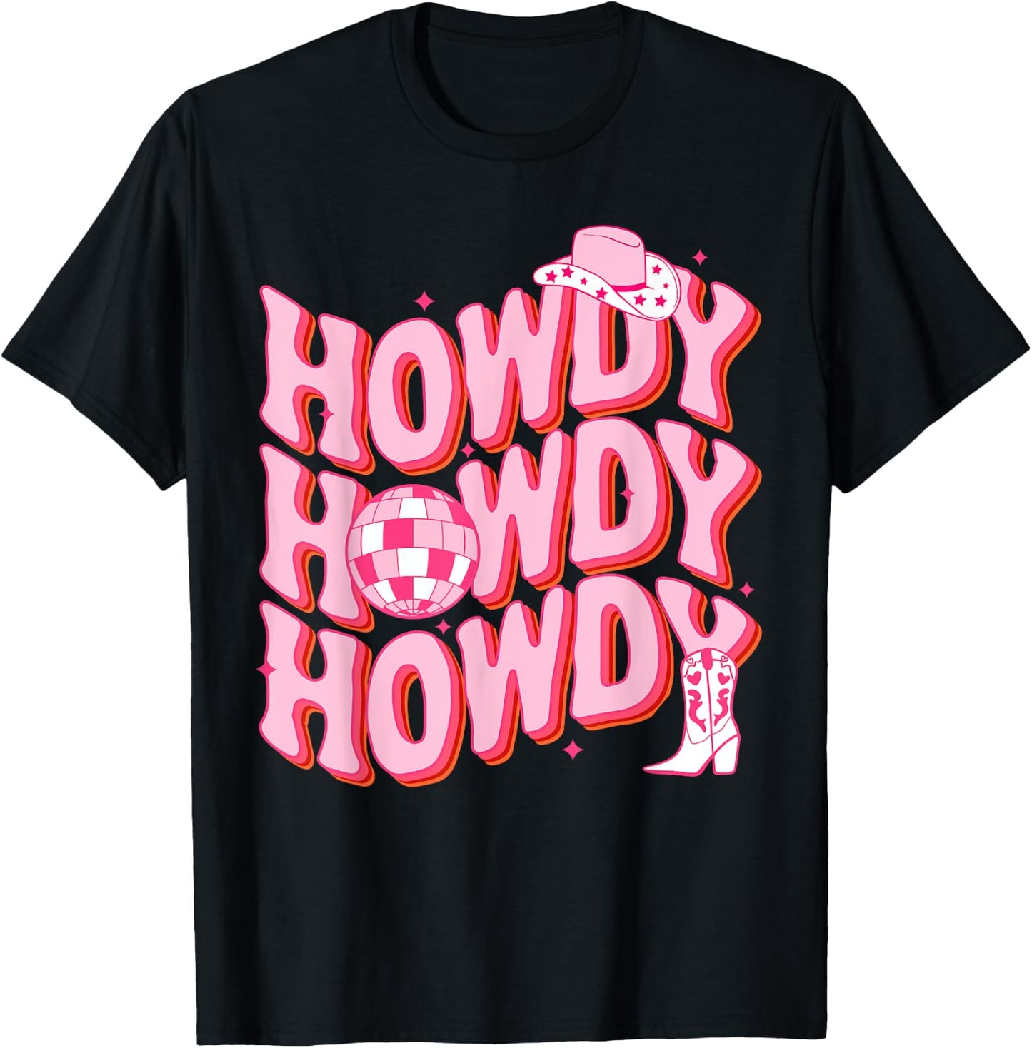 Howdy Southern Western Girl Country Rodeo Pink Cowgirl Disco T-Shirt - T-Shirt | Black