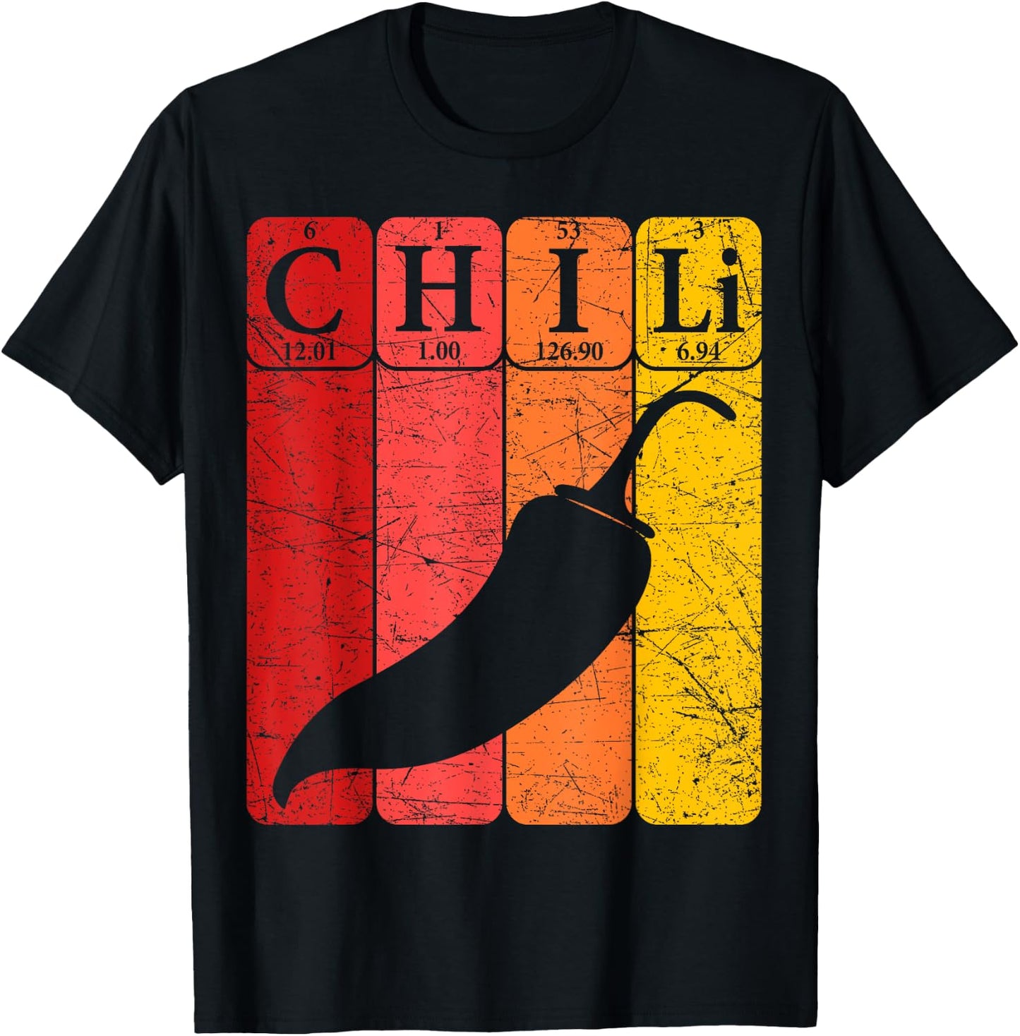 Chili Periodic Table Elements Chili Pepper Spicy Food Retro T-Shirt - T-Shirt | Black