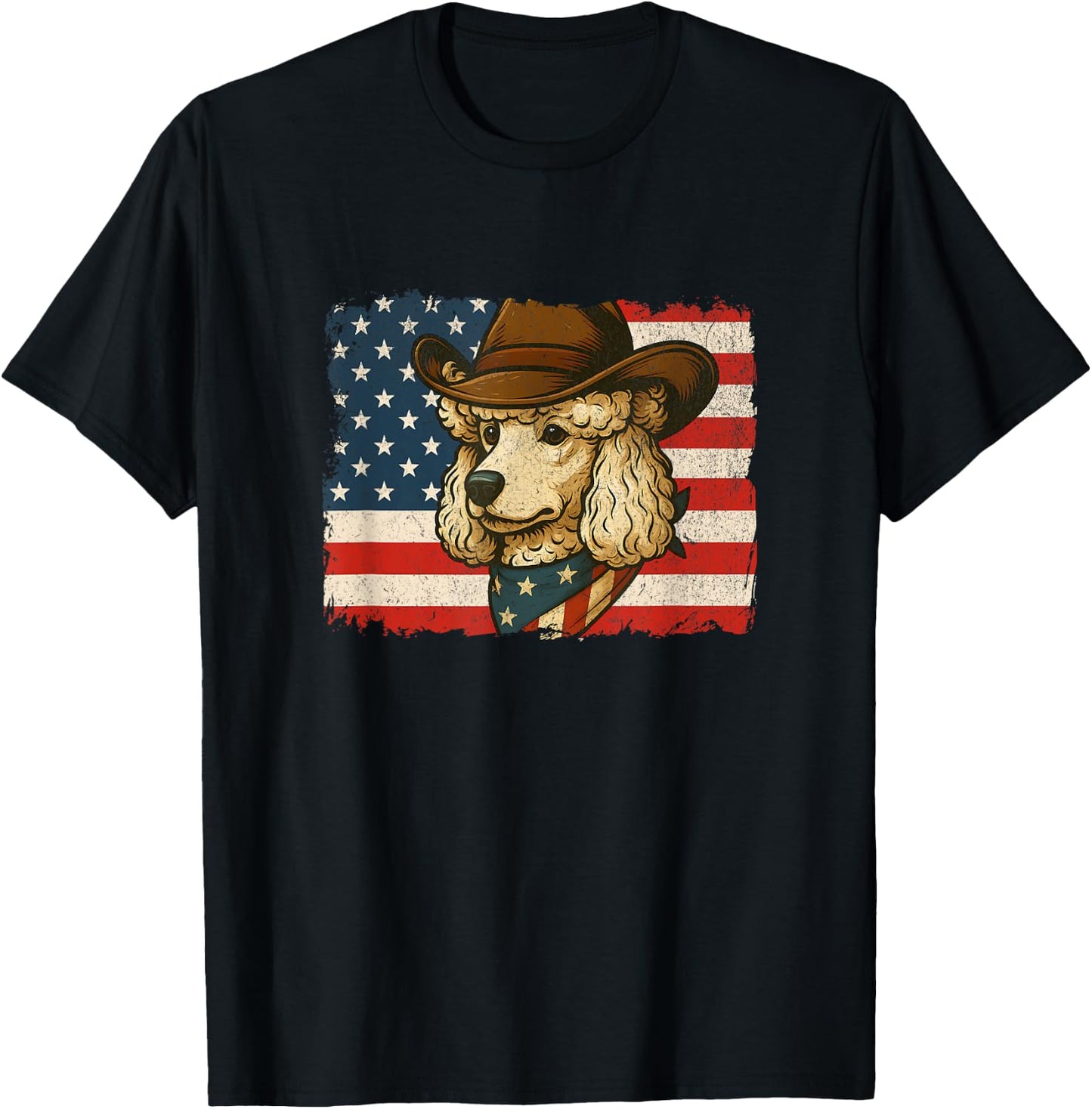 Cowboy Poodle 4th of July Dog Patriotic USA Flag Man Woman T-Shirt - T-Shirt | Black